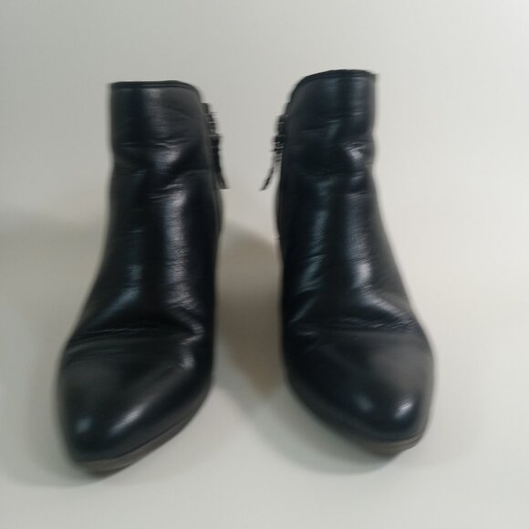 Frye Women's Judith Black Leather Ankle Booties Side Zippers Block Heel Size 8.5 - Picture 10 of 16